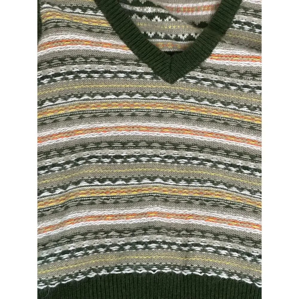 J. Crew Womens M Green Fair Isle V-Neck Knit Vest Wool Angora Blend Sweater